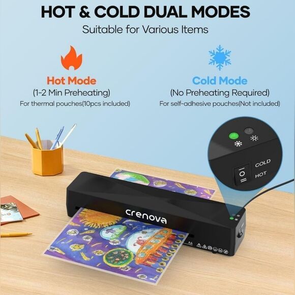Crenova Laminator Machine with 10 Laminating Sheets, A4 Laminating Machine Hot - Picture 7 of 7
